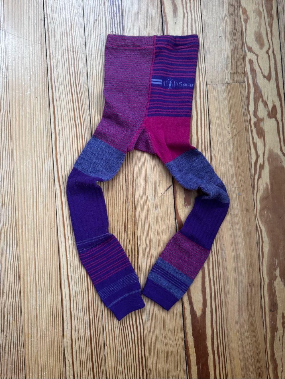 Smartwool Kids Purple and Magenta Striped Merino Wool Tights S